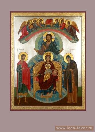 Семейная икона: Спаситель, Богоматерь с Младенцем на Престоле, Ангелы, Святой Мученик Евгений, Святой Антоний