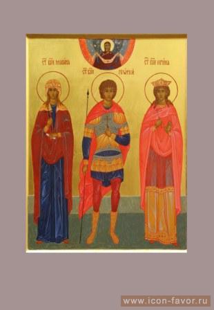 Семейная икона: Святая Великомученица Марина, Святой Великомученик Георгий, Святая Великомученица Ирина