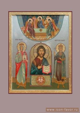 Семейная икона: Святая Троица, Спас Вседержитель, Святая Людмила, Святой князь Владимир